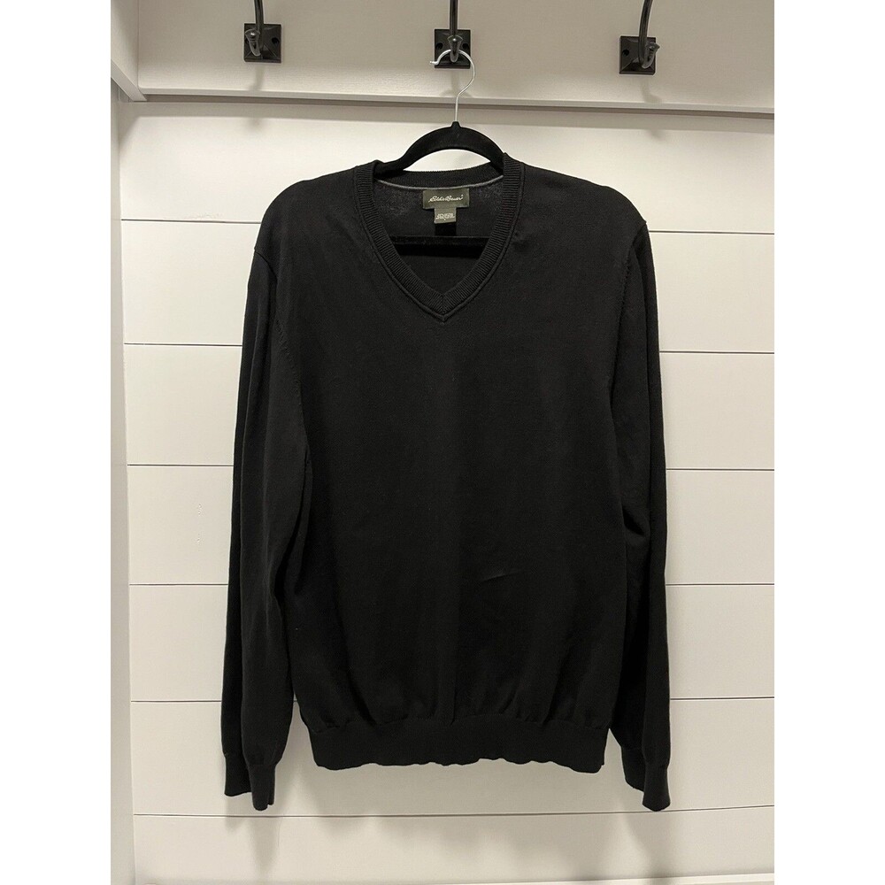 Eddie Bauer Mens Cotton Cashmere V Neck Sweater Black Size Large